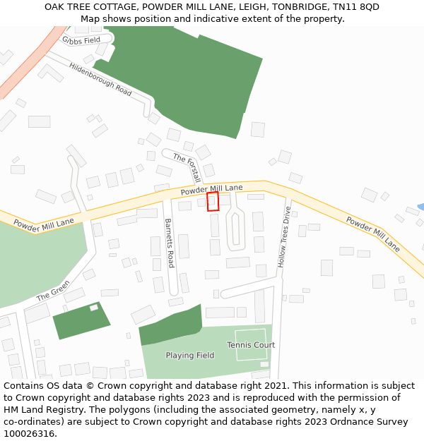 OAK TREE COTTAGE, POWDER MILL LANE, LEIGH, TONBRIDGE, TN11 8QD: Location map and indicative extent of plot