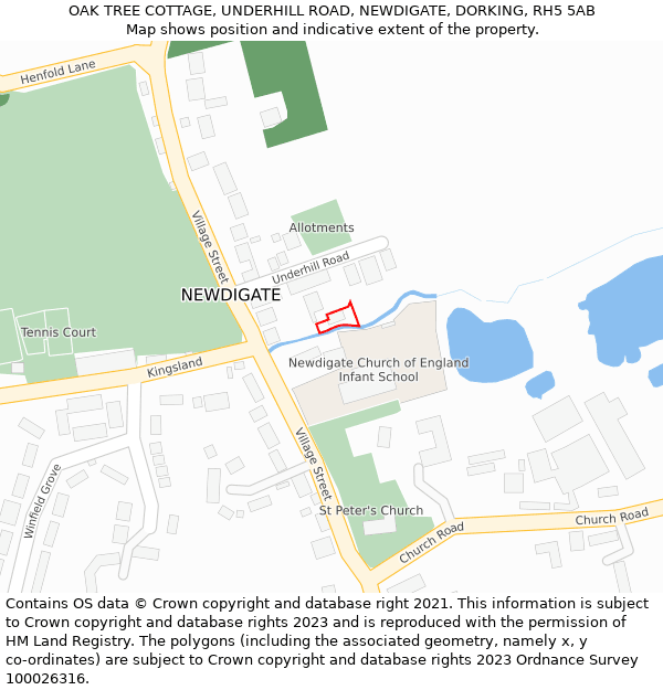 OAK TREE COTTAGE, UNDERHILL ROAD, NEWDIGATE, DORKING, RH5 5AB: Location map and indicative extent of plot