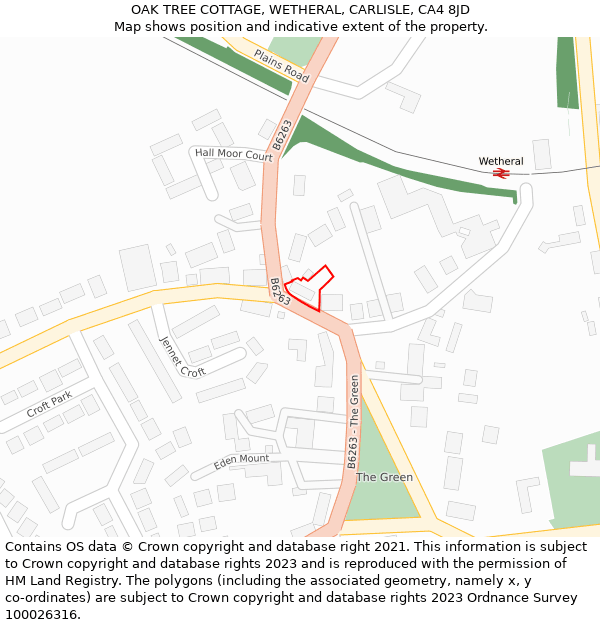 OAK TREE COTTAGE, WETHERAL, CARLISLE, CA4 8JD: Location map and indicative extent of plot