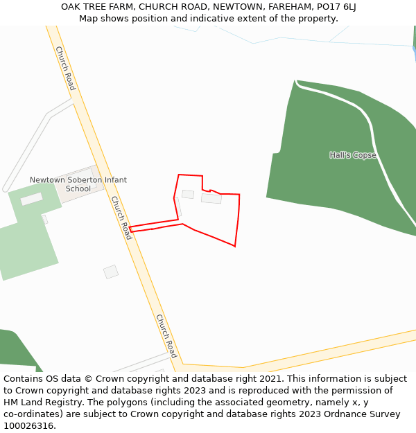 OAK TREE FARM, CHURCH ROAD, NEWTOWN, FAREHAM, PO17 6LJ: Location map and indicative extent of plot