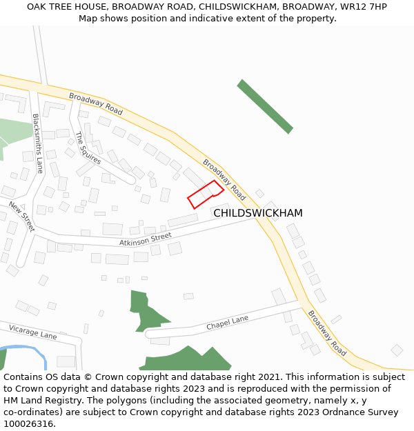 OAK TREE HOUSE, BROADWAY ROAD, CHILDSWICKHAM, BROADWAY, WR12 7HP: Location map and indicative extent of plot