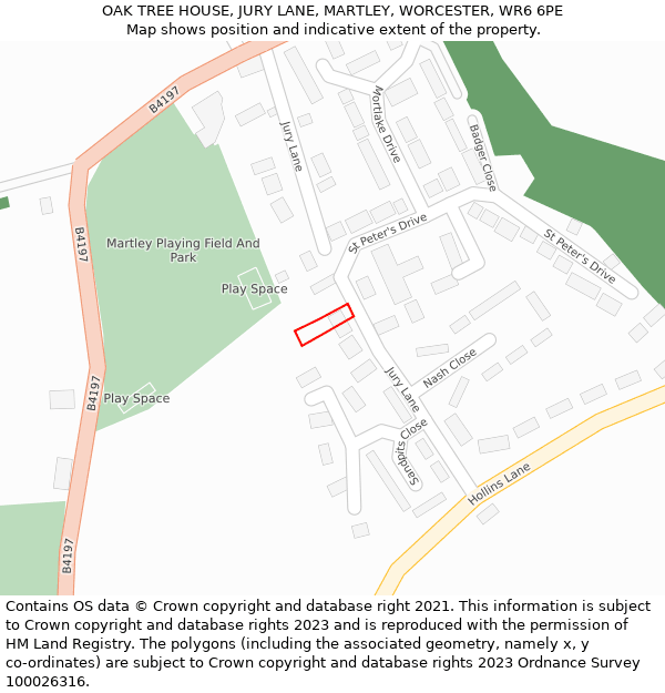 OAK TREE HOUSE, JURY LANE, MARTLEY, WORCESTER, WR6 6PE: Location map and indicative extent of plot