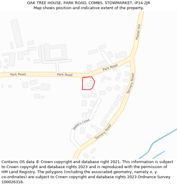 OAK TREE HOUSE, PARK ROAD, COMBS, STOWMARKET, IP14 2JR: Location map and indicative extent of plot