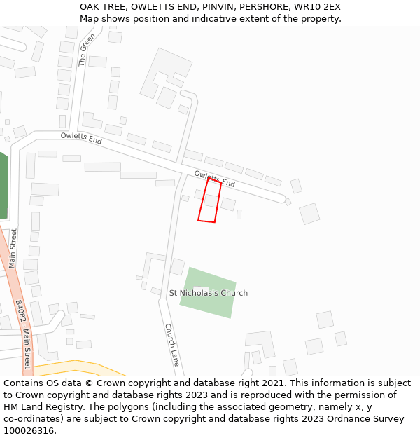 OAK TREE, OWLETTS END, PINVIN, PERSHORE, WR10 2EX: Location map and indicative extent of plot