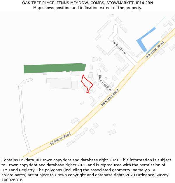 OAK TREE PLACE, FENNS MEADOW, COMBS, STOWMARKET, IP14 2RN: Location map and indicative extent of plot