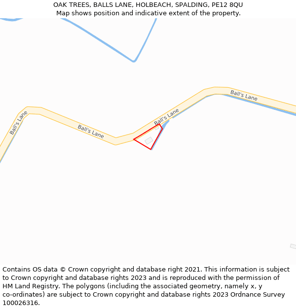 OAK TREES, BALLS LANE, HOLBEACH, SPALDING, PE12 8QU: Location map and indicative extent of plot