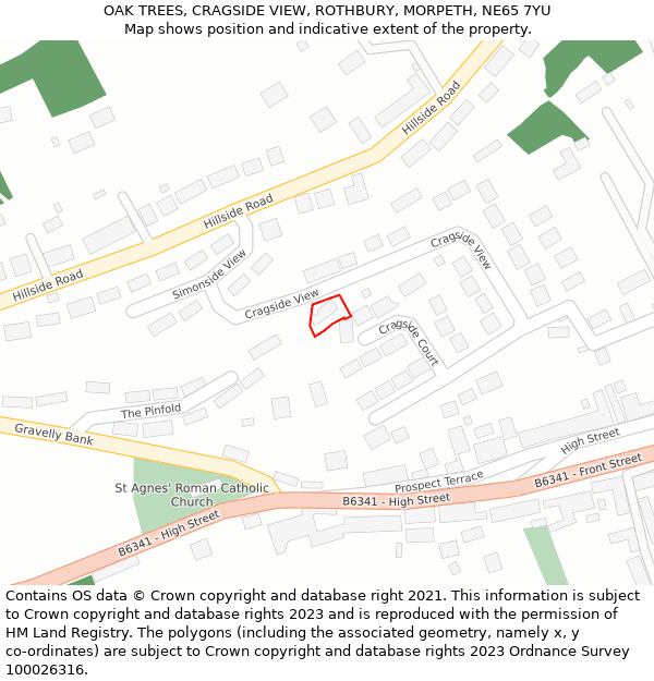 OAK TREES, CRAGSIDE VIEW, ROTHBURY, MORPETH, NE65 7YU: Location map and indicative extent of plot