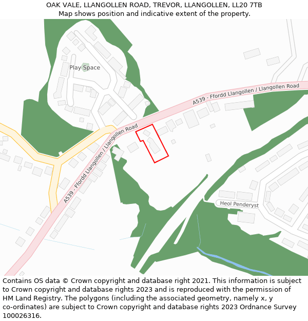 OAK VALE, LLANGOLLEN ROAD, TREVOR, LLANGOLLEN, LL20 7TB: Location map and indicative extent of plot