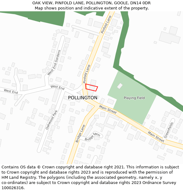 OAK VIEW, PINFOLD LANE, POLLINGTON, GOOLE, DN14 0DR: Location map and indicative extent of plot