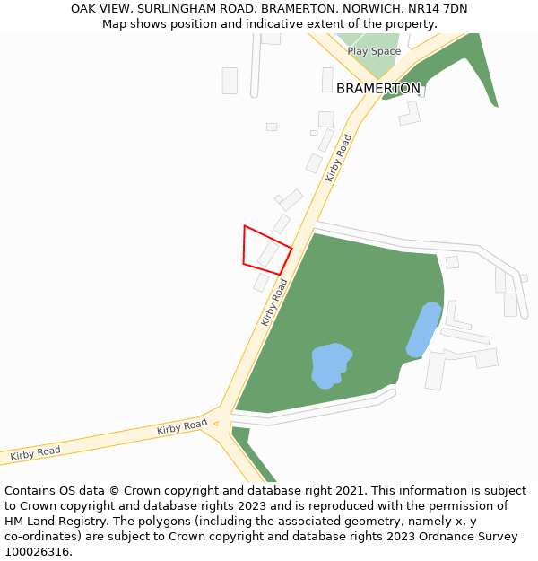 OAK VIEW, SURLINGHAM ROAD, BRAMERTON, NORWICH, NR14 7DN: Location map and indicative extent of plot