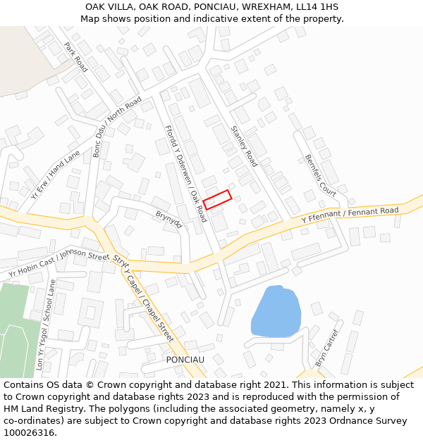 OAK VILLA, OAK ROAD, PONCIAU, WREXHAM, LL14 1HS: Location map and indicative extent of plot