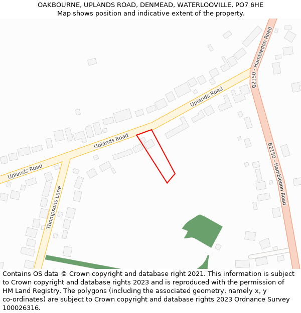 OAKBOURNE, UPLANDS ROAD, DENMEAD, WATERLOOVILLE, PO7 6HE: Location map and indicative extent of plot