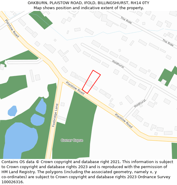 OAKBURN, PLAISTOW ROAD, IFOLD, BILLINGSHURST, RH14 0TY: Location map and indicative extent of plot