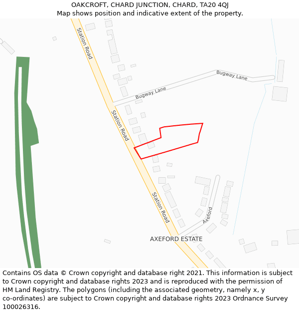 OAKCROFT, CHARD JUNCTION, CHARD, TA20 4QJ: Location map and indicative extent of plot