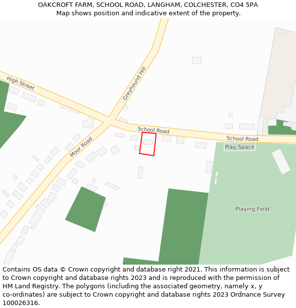 OAKCROFT FARM, SCHOOL ROAD, LANGHAM, COLCHESTER, CO4 5PA: Location map and indicative extent of plot