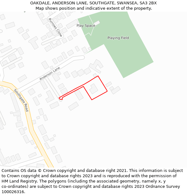 OAKDALE, ANDERSON LANE, SOUTHGATE, SWANSEA, SA3 2BX: Location map and indicative extent of plot