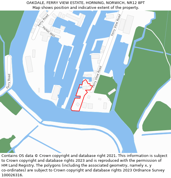 OAKDALE, FERRY VIEW ESTATE, HORNING, NORWICH, NR12 8PT: Location map and indicative extent of plot