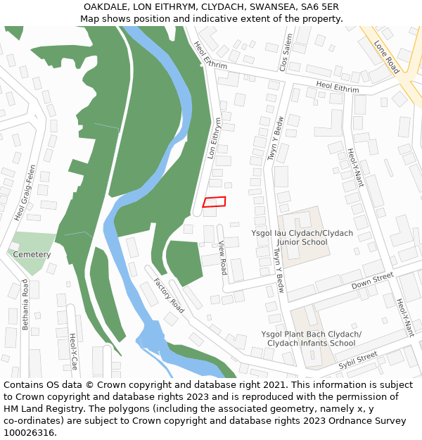 OAKDALE, LON EITHRYM, CLYDACH, SWANSEA, SA6 5ER: Location map and indicative extent of plot