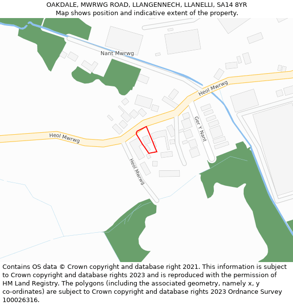 OAKDALE, MWRWG ROAD, LLANGENNECH, LLANELLI, SA14 8YR: Location map and indicative extent of plot