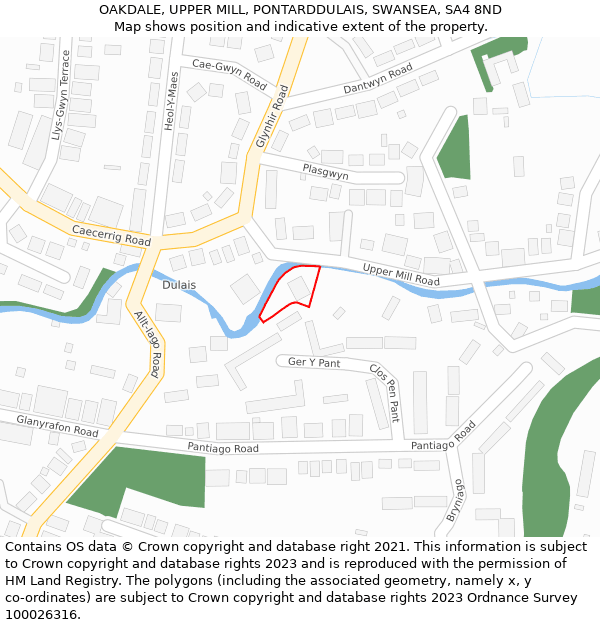 OAKDALE, UPPER MILL, PONTARDDULAIS, SWANSEA, SA4 8ND: Location map and indicative extent of plot