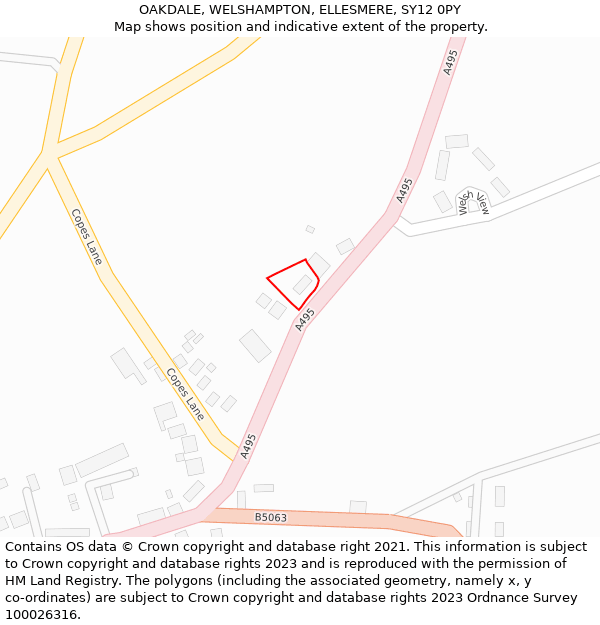 OAKDALE, WELSHAMPTON, ELLESMERE, SY12 0PY: Location map and indicative extent of plot