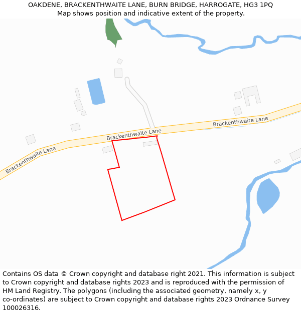 OAKDENE, BRACKENTHWAITE LANE, BURN BRIDGE, HARROGATE, HG3 1PQ: Location map and indicative extent of plot