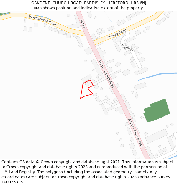 OAKDENE, CHURCH ROAD, EARDISLEY, HEREFORD, HR3 6NJ: Location map and indicative extent of plot