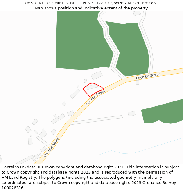 OAKDENE, COOMBE STREET, PEN SELWOOD, WINCANTON, BA9 8NF: Location map and indicative extent of plot