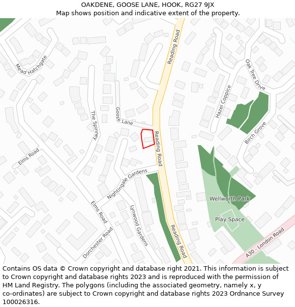 OAKDENE, GOOSE LANE, HOOK, RG27 9JX: Location map and indicative extent of plot