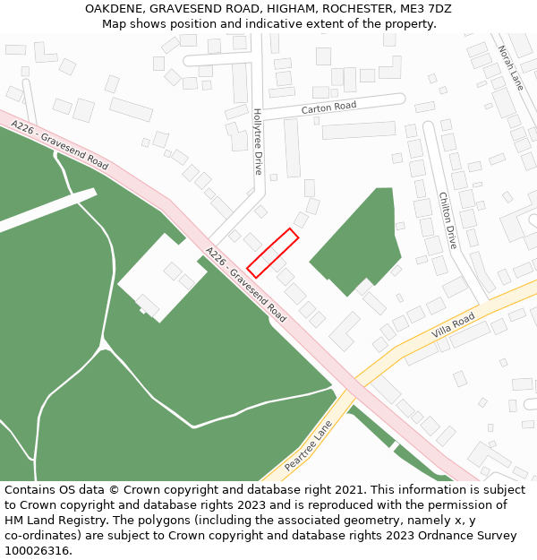 OAKDENE, GRAVESEND ROAD, HIGHAM, ROCHESTER, ME3 7DZ: Location map and indicative extent of plot