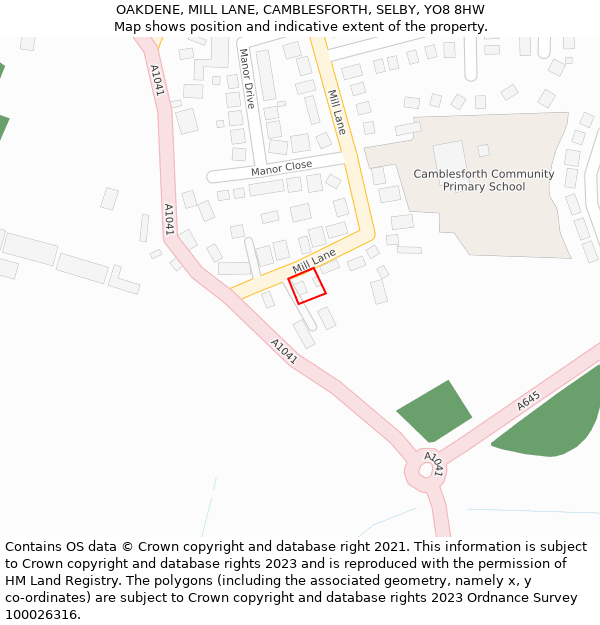 OAKDENE, MILL LANE, CAMBLESFORTH, SELBY, YO8 8HW: Location map and indicative extent of plot