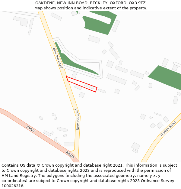 OAKDENE, NEW INN ROAD, BECKLEY, OXFORD, OX3 9TZ: Location map and indicative extent of plot