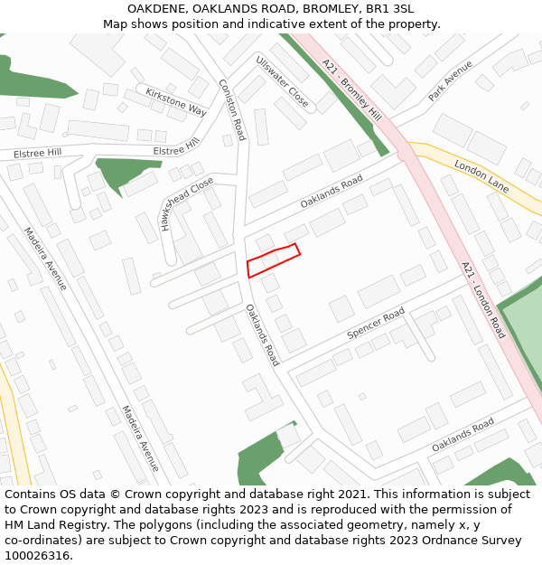 OAKDENE, OAKLANDS ROAD, BROMLEY, BR1 3SL: Location map and indicative extent of plot