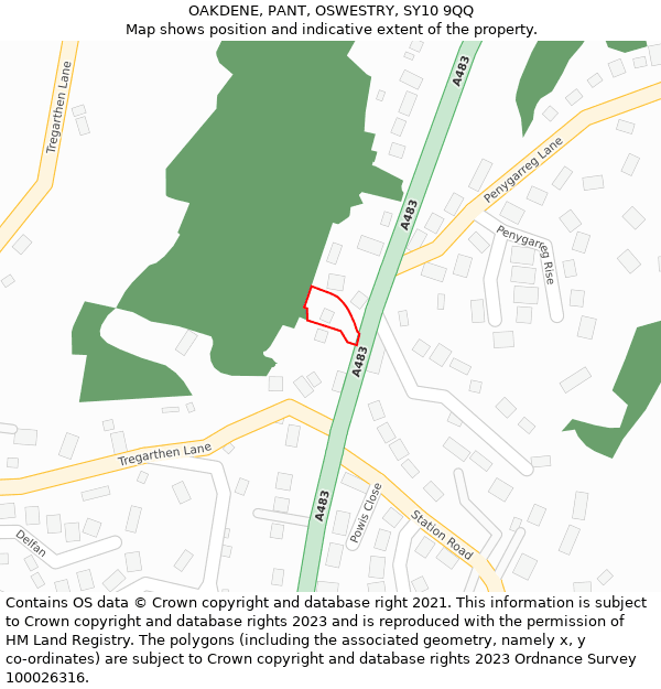 OAKDENE, PANT, OSWESTRY, SY10 9QQ: Location map and indicative extent of plot