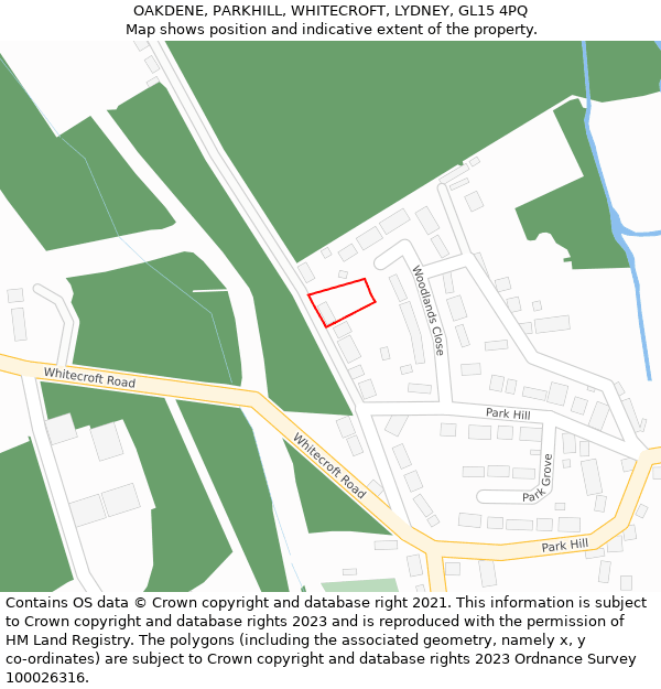 OAKDENE, PARKHILL, WHITECROFT, LYDNEY, GL15 4PQ: Location map and indicative extent of plot