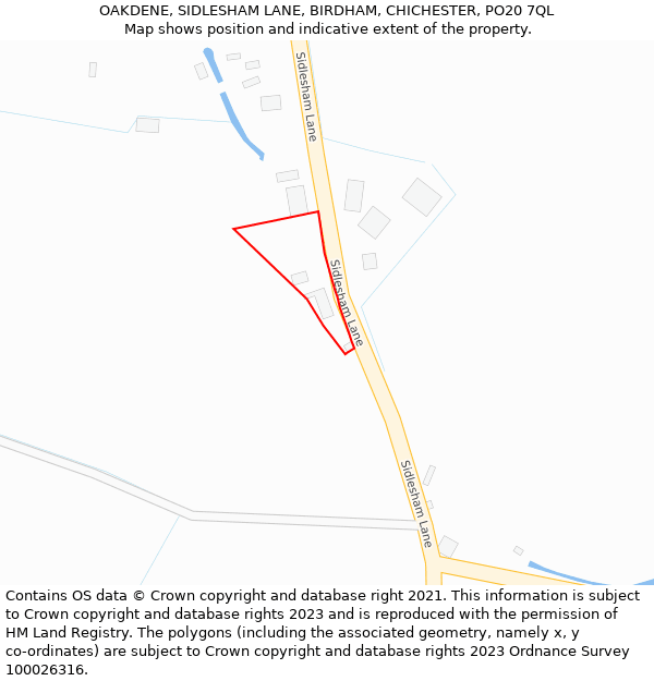 OAKDENE, SIDLESHAM LANE, BIRDHAM, CHICHESTER, PO20 7QL: Location map and indicative extent of plot