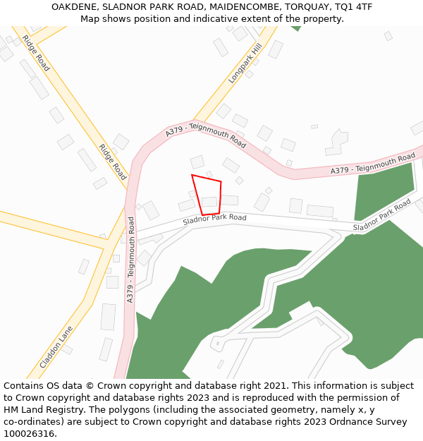 OAKDENE, SLADNOR PARK ROAD, MAIDENCOMBE, TORQUAY, TQ1 4TF: Location map and indicative extent of plot