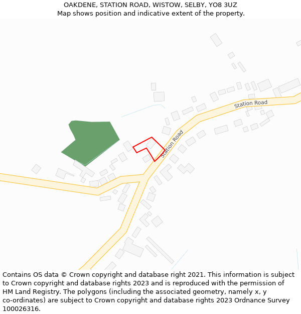 OAKDENE, STATION ROAD, WISTOW, SELBY, YO8 3UZ: Location map and indicative extent of plot