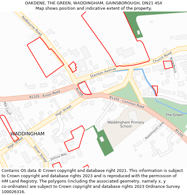 OAKDENE, THE GREEN, WADDINGHAM, GAINSBOROUGH, DN21 4SX: Location map and indicative extent of plot