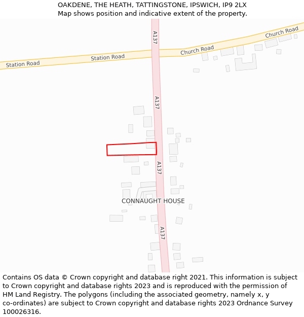 OAKDENE, THE HEATH, TATTINGSTONE, IPSWICH, IP9 2LX: Location map and indicative extent of plot