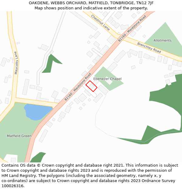 OAKDENE, WEBBS ORCHARD, MATFIELD, TONBRIDGE, TN12 7JF: Location map and indicative extent of plot
