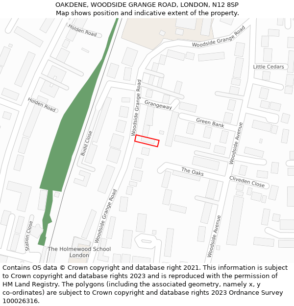 OAKDENE, WOODSIDE GRANGE ROAD, LONDON, N12 8SP: Location map and indicative extent of plot