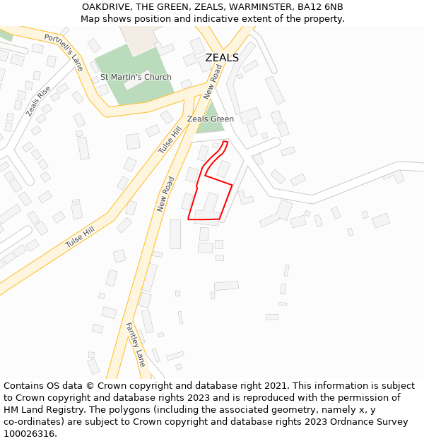 OAKDRIVE, THE GREEN, ZEALS, WARMINSTER, BA12 6NB: Location map and indicative extent of plot