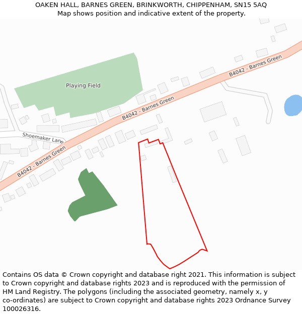 OAKEN HALL, BARNES GREEN, BRINKWORTH, CHIPPENHAM, SN15 5AQ: Location map and indicative extent of plot