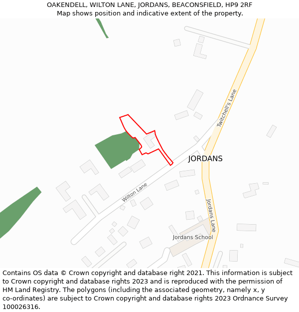 OAKENDELL, WILTON LANE, JORDANS, BEACONSFIELD, HP9 2RF: Location map and indicative extent of plot