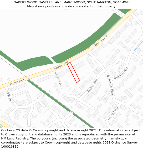 OAKERS WOOD, TAVELLS LANE, MARCHWOOD, SOUTHAMPTON, SO40 4WH: Location map and indicative extent of plot