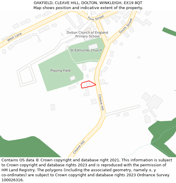 OAKFIELD, CLEAVE HILL, DOLTON, WINKLEIGH, EX19 8QT: Location map and indicative extent of plot