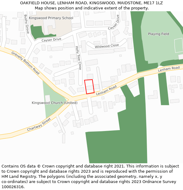 OAKFIELD HOUSE, LENHAM ROAD, KINGSWOOD, MAIDSTONE, ME17 1LZ: Location map and indicative extent of plot