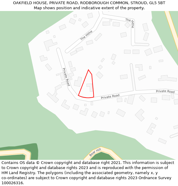 OAKFIELD HOUSE, PRIVATE ROAD, RODBOROUGH COMMON, STROUD, GL5 5BT: Location map and indicative extent of plot