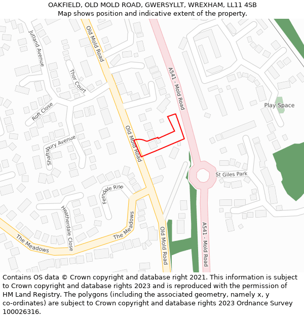 OAKFIELD, OLD MOLD ROAD, GWERSYLLT, WREXHAM, LL11 4SB: Location map and indicative extent of plot